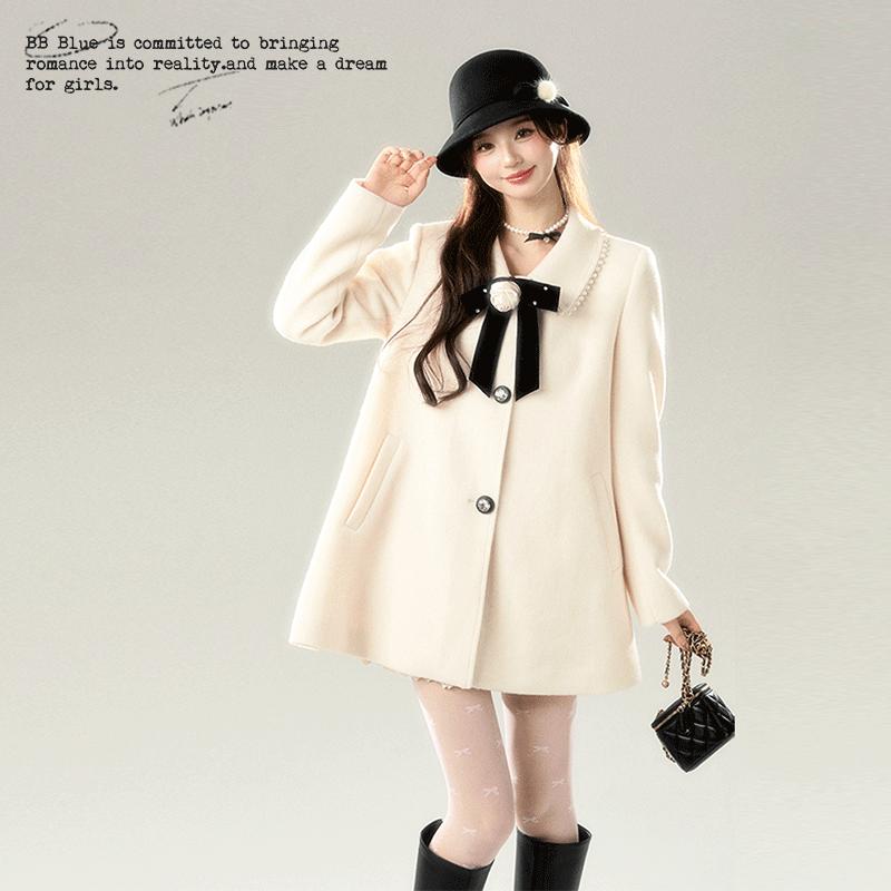 赵露思同款大衣白色公主蝴蝶结