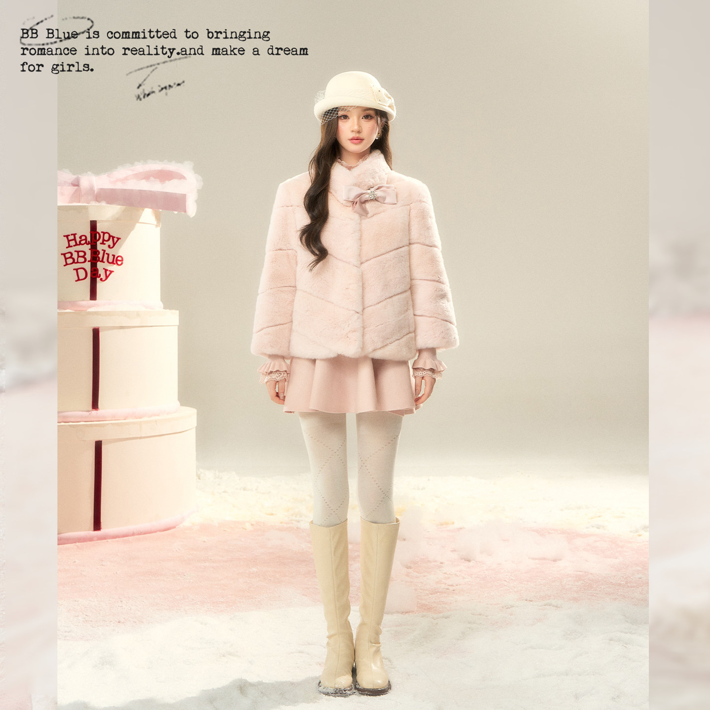 BBBLUE/粉雪高领/3A级雷克斯真毛獭兔皮草软糯显瘦毛毛外套女新款