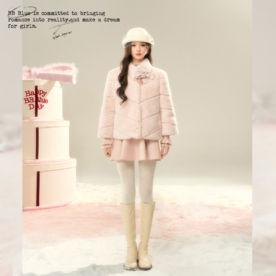 BBBLUE/粉雪高领/3A级雷克斯真毛獭兔皮草软糯显瘦毛毛外套女新款