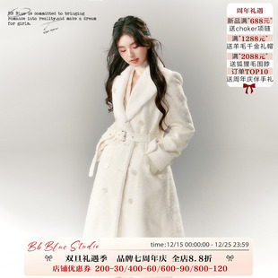 女秋冬季 韩剧穿搭毛呢大衣外套中长款 原创设计 加厚 BLUE