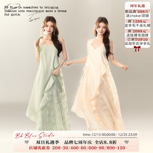 海边度假裙浅春系高级感温柔别致漂亮吊带长裙 浅滩夏日 BLUE