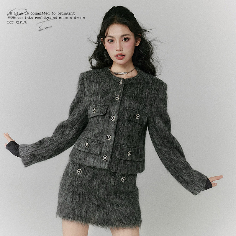 BB BLUE 原创设计 韩剧高级感小洋装小香风休闲毛呢半身裙女冬款,女装/女士精品,时尚套装,淘宝优惠券,粉丝福利购,淘宝优惠卷