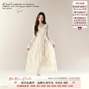 巨好看早秋连衣裙女2025新款 蕾丝物语 高级感气质长裙 BLUE