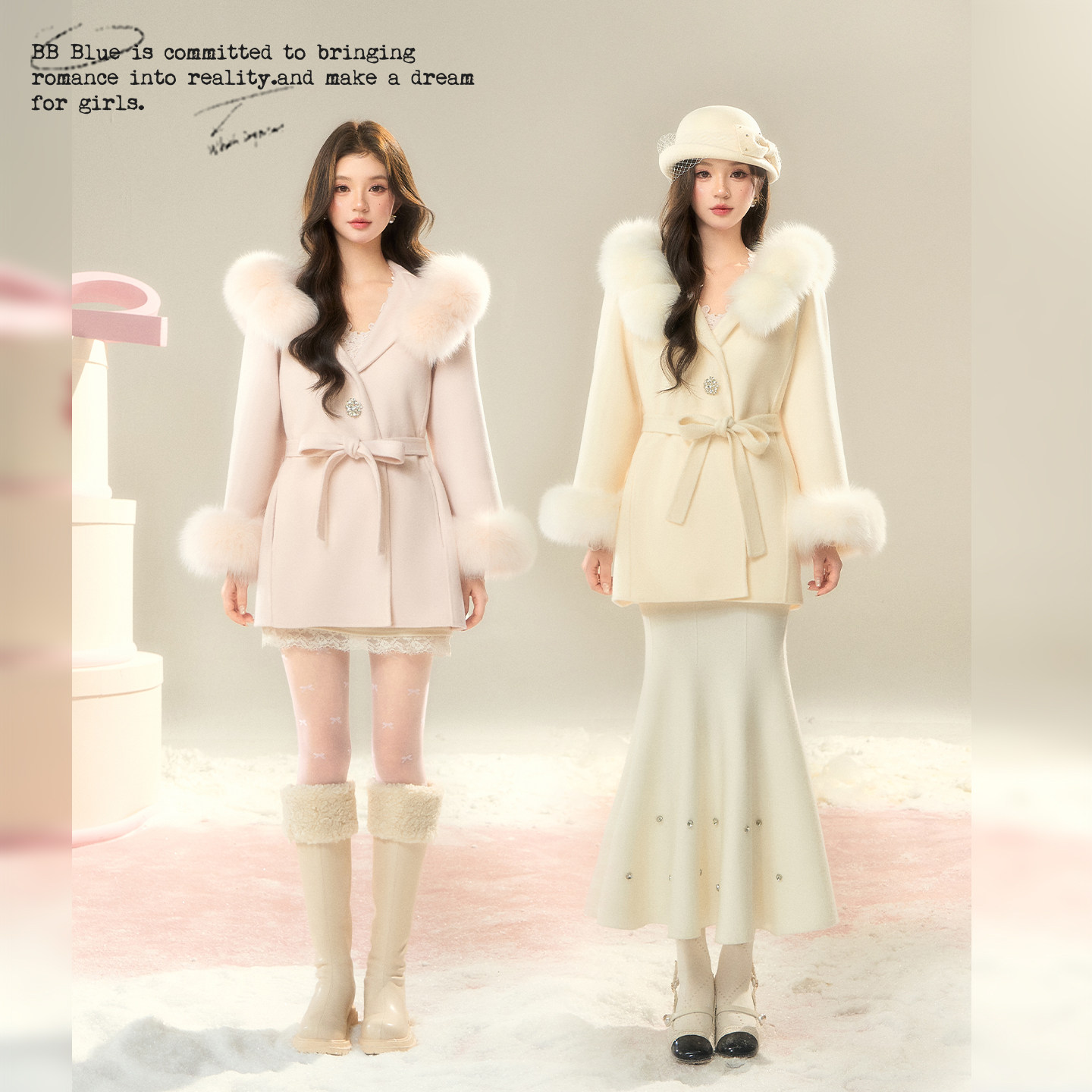 BB BLUE/初雪妲己/连帽系带狐狸毛领100全羊毛收腰显瘦双面呢大衣,女装/女士精品,羊绒大衣,淘宝优惠券,粉丝福利购,淘宝优惠卷
