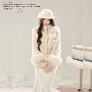 BB BLUE/冬日奶茶獭兔/芬兰进口100%狐狸毛真毛皮草显瘦外套新款