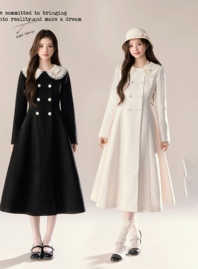 BB BLUE/中古娃娃/秋冬新款毛呢大衣女高级感气质收腰长款外套