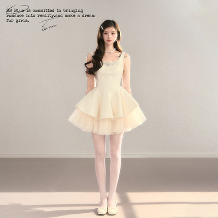 BB BLUE/八音盒公主/贵气女主公主裙花边显瘦高级感连衣裙蓬蓬裙