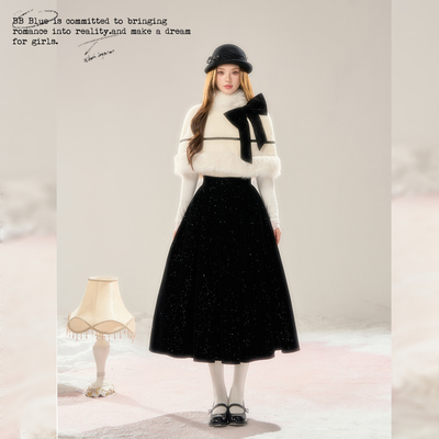 BB BLUE/留洋千金/富家千金收腰法式高级感斗篷两件套装长裙女