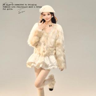 BB BLUE 原创设计 日落甜酒香槟色环保皮草 新款氛围感千金风外套