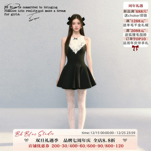 V字千金玫瑰收腰法式礼服小黑裙