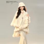 BLUE 原创设计 风月妲己雪球重工毛绒斗篷 冬季 氛围感慵懒穿搭