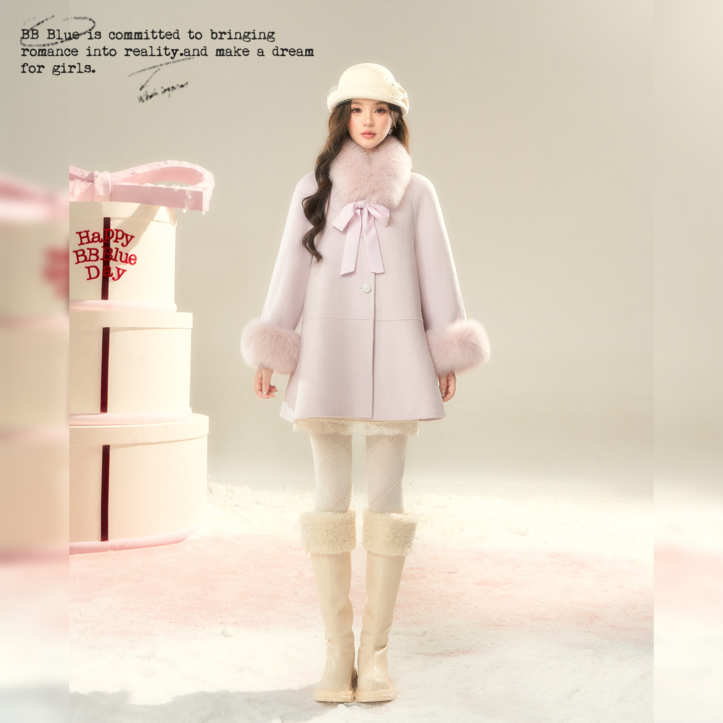 BB BLUE/星黛露紫/蝴蝶结狐狸毛廓形设计100羊毛千金感双面呢大衣,女装/女士精品,羊绒大衣,淘宝优惠券,粉丝福利购,淘宝优惠卷