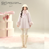 星黛露紫 BLUE 蝴蝶结狐狸毛廓形设计100羊毛千金感双面呢大衣