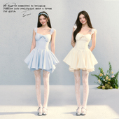 公主裙 蝴蝶结千金风收腰显瘦a字连衣裙气质法式 BLUE 怦然心动