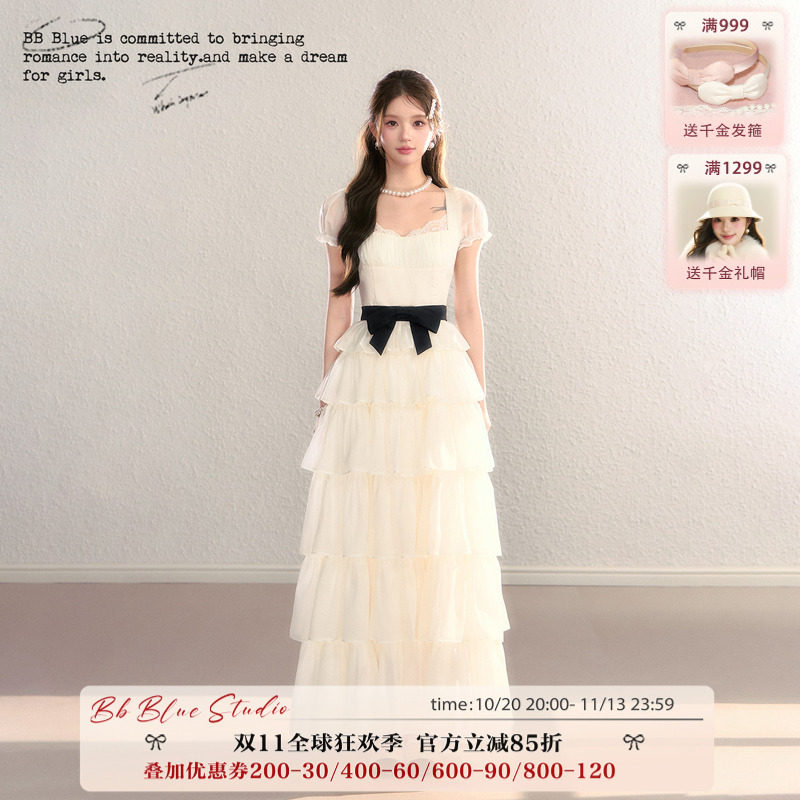 BBBLUE/月光加冕/多层次蛋糕日常大裙摆甜美公主网纱收腰连衣裙女