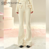 BBBLUE 加厚磨毛弹力白色加绒保暖微喇直筒裤 漫画腿神裤 气质韩版