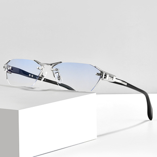 配纯钛无框近视眼镜男款有度数成品 100 150 200 300 400度变色镜
