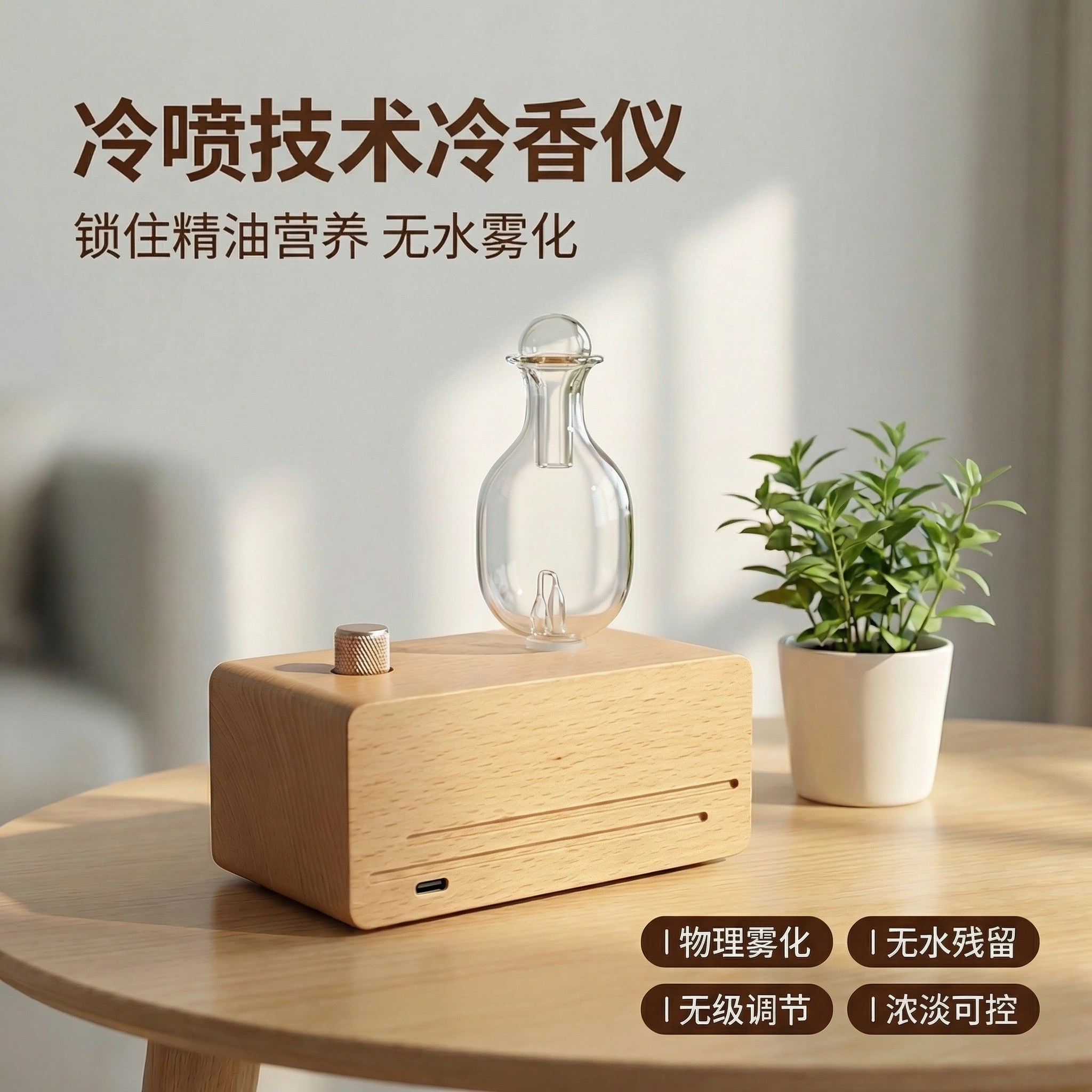 实木冷香仪纯精油无水雾化扩香仪家用卧室静音香薰机办公香氛摆件