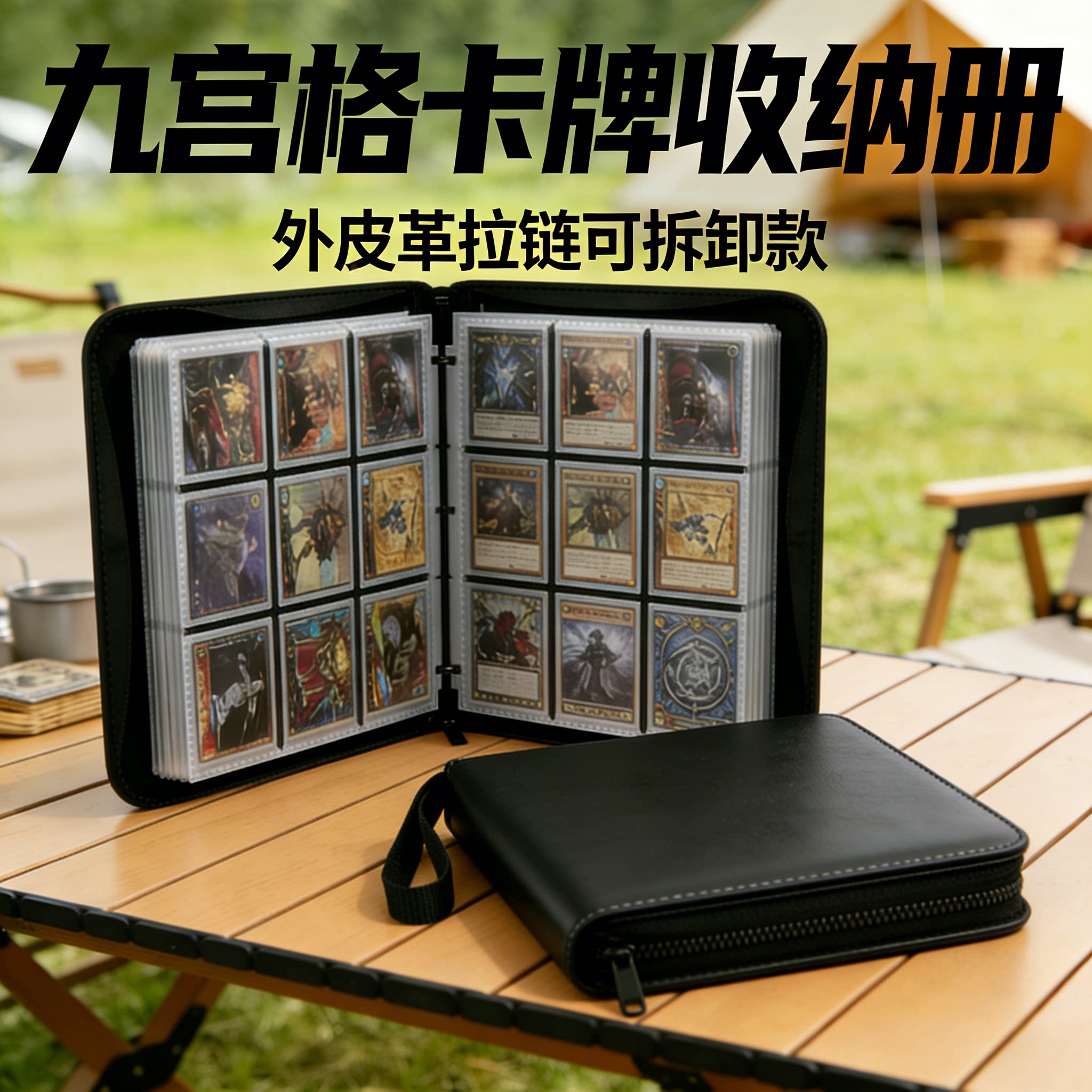 九宫格卡片收藏册PU皮草拉链款双面大容量球星卡游戏卡收纳本活页