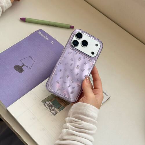 镭射紫碎花全包防摔iPhone手机壳