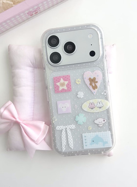 韩系ins透明波点小动物标签适用苹果17promax手机壳iphone16pro新款15卡通14高级感13女款17全包防摔保护套软