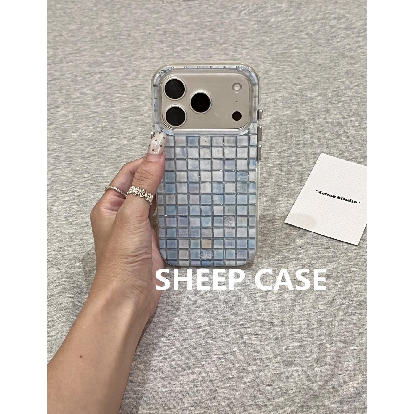 韩系ins风蓝贝母马赛克适用苹果18promax手机壳iphone17pro新款16小众15高级感17少女心18全包防摔保护套软壳