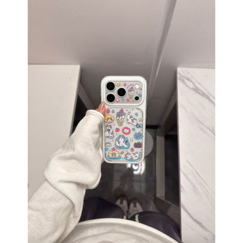ins风透明白边猫咪全包防摔软壳