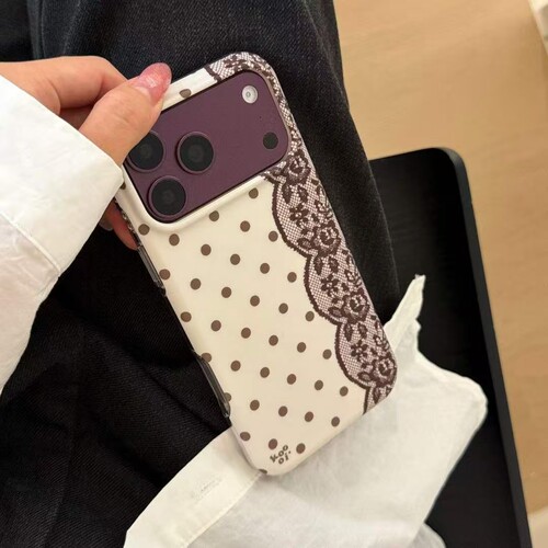 韩系拼接蕾丝波点苹果全包防摔壳