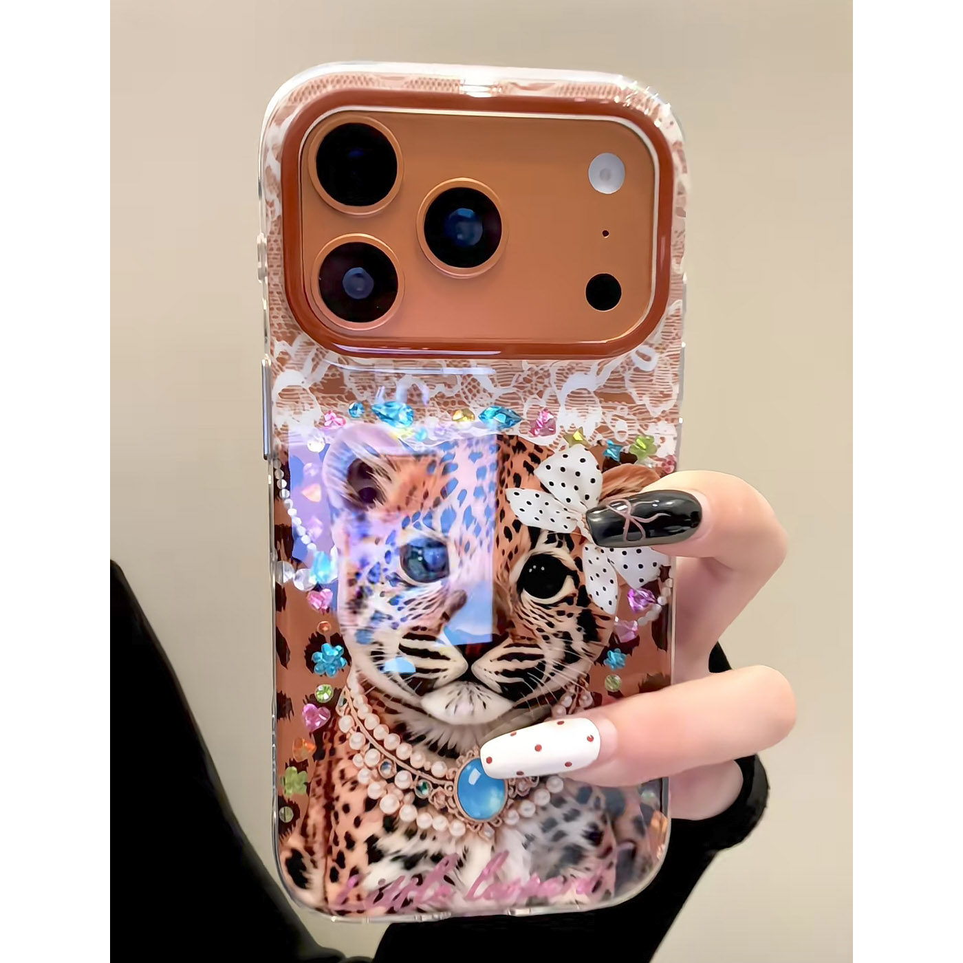韩系ins豹纹蕾丝小豹子适用苹果18promax手机壳iphone17pro新款16可爱15高级感17女少女心18全包防摔保护套软