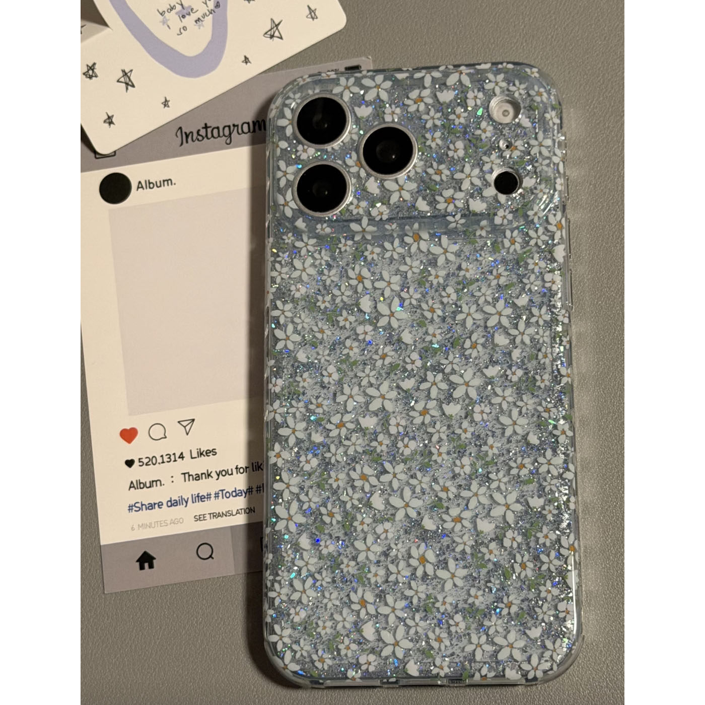 韩系ins透色闪粉满屏小菊适用苹果17promax手机壳iphone16pro新款15小清新14高级感13女款17全包防摔保护套软
