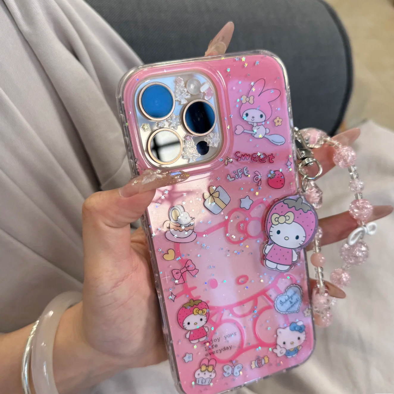 韩系细闪粉底线条礼物草莓kT双面imd手机壳苹果15女全包iPhone15pro新款14promax防摔15保护套16pro