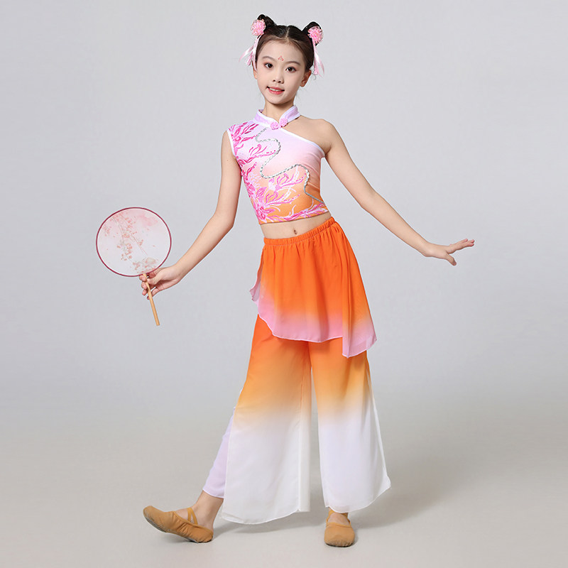 儿童钱鼓舞春嬉舞蹈服古典舞蹈演出服铃鼓道具岭南胶州秧歌表演服