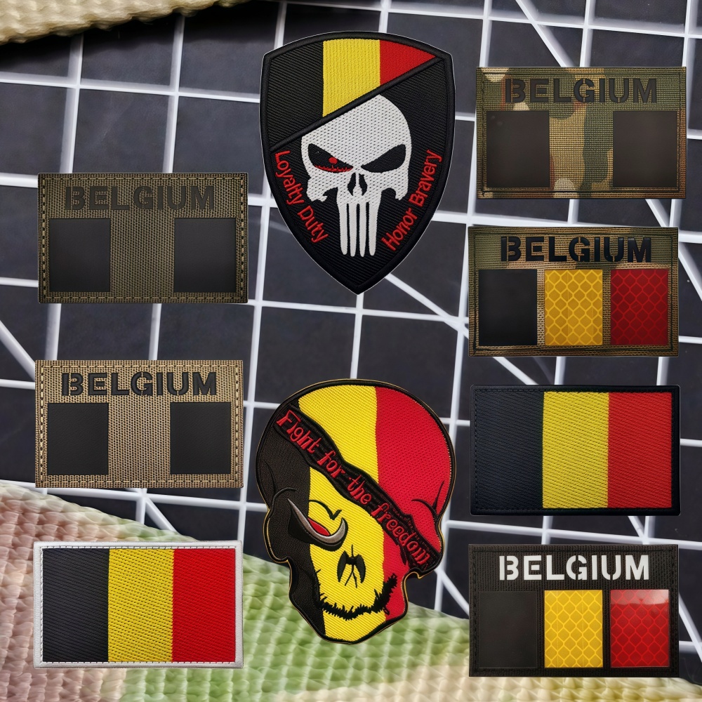 雕刻IR低可视比利时旗帜魔术贴章反光背包贴惩罚者士气章国旗臂章