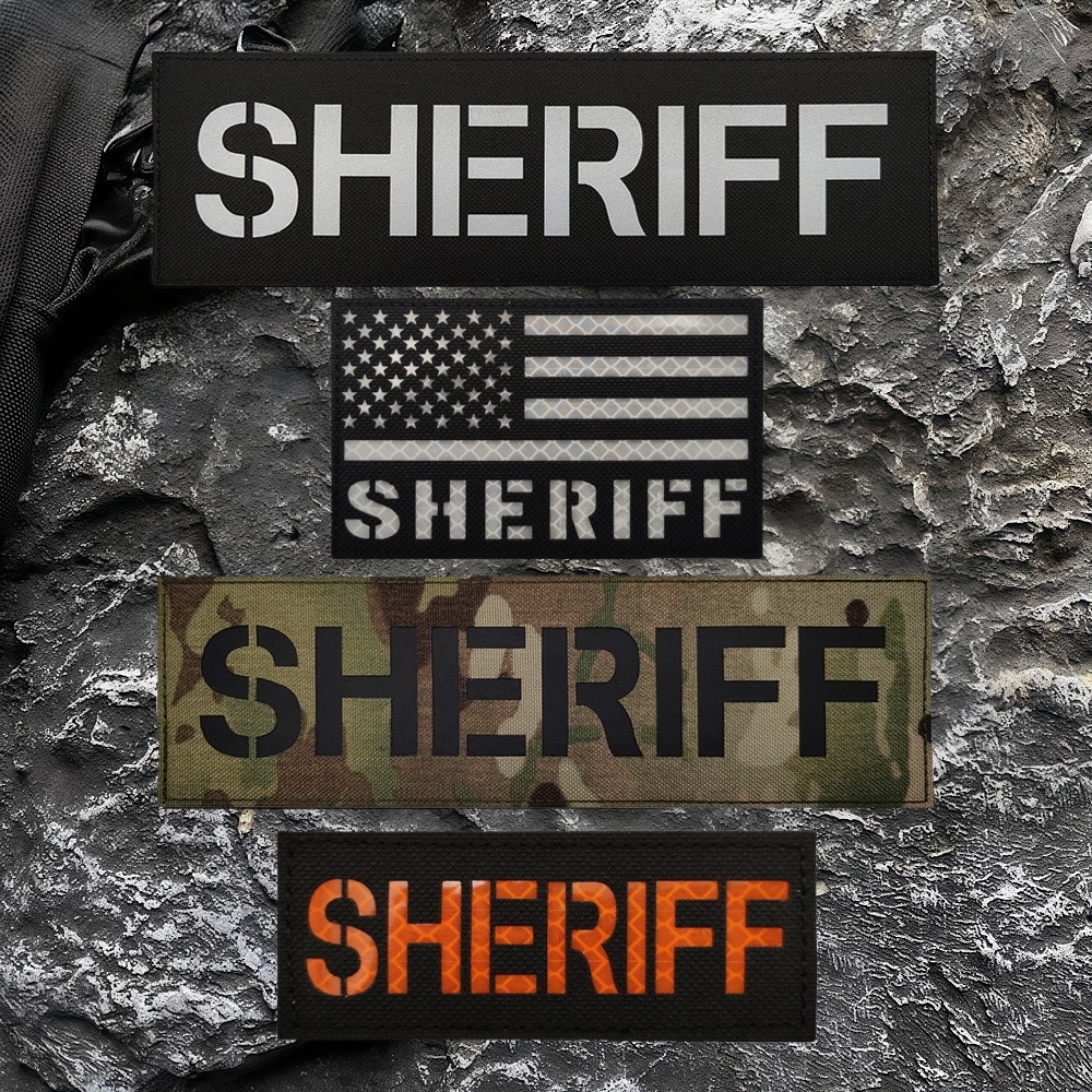 雕刻美国警长SHERIFF战术背贴反光魔术贴章 户外背包贴军迷士气章