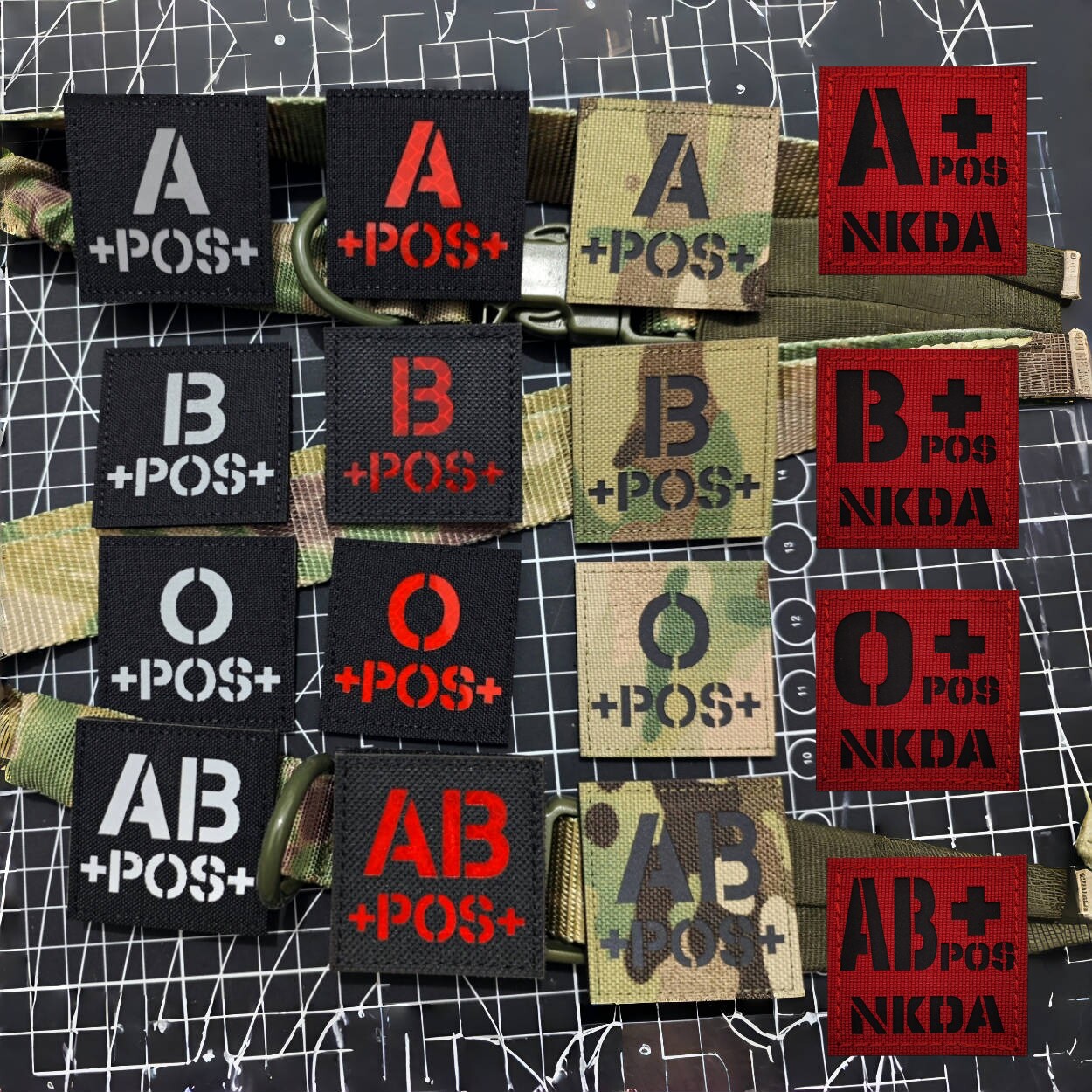 正方形血型魔术贴章 反光战术马甲血型识别章户外包贴DIY徽章臂章图片