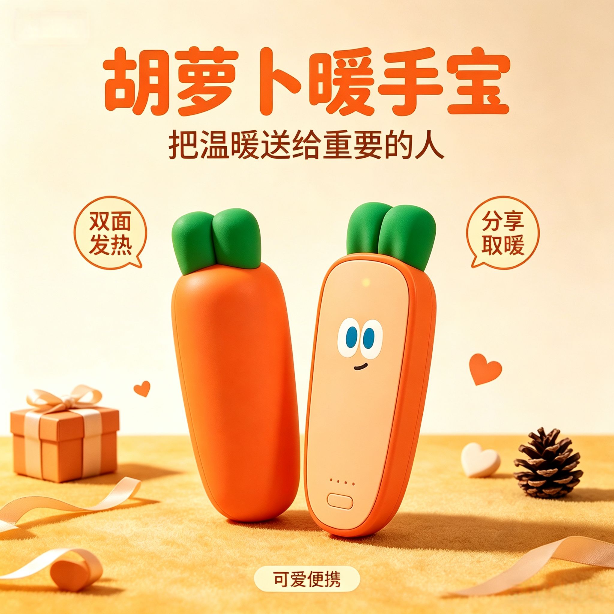 胡萝卜充电暖手宝生日礼物便携式