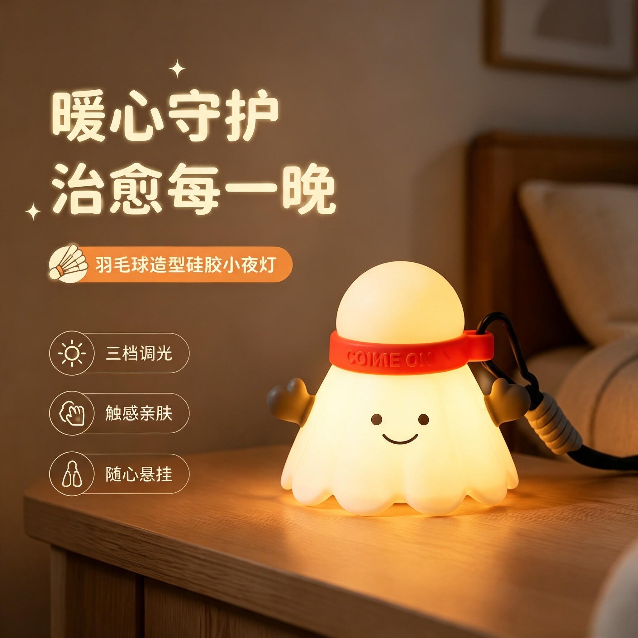 羽毛球硅胶小夜灯护眼伴睡礼物