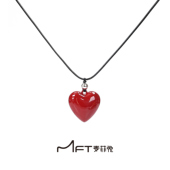 绯色热恋项链安可拉酒红色爱心黑绳项链可调节新年送礼饰品