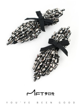 兰壹壹澜羽鸭嘴夹手工亮钻蝴蝶结黑色丝绒发饰复古宫廷风轻奢发饰