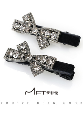 兰壹壹暗夜公主鸭嘴夹黑色丝绒满钻蝴蝶结刘海夹高级感小香风发饰