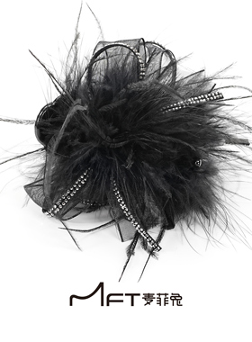 羽蔓丸子夹黑色羽毛丸子头发夹显发量后脑勺秋冬氛围感无皮筋发饰