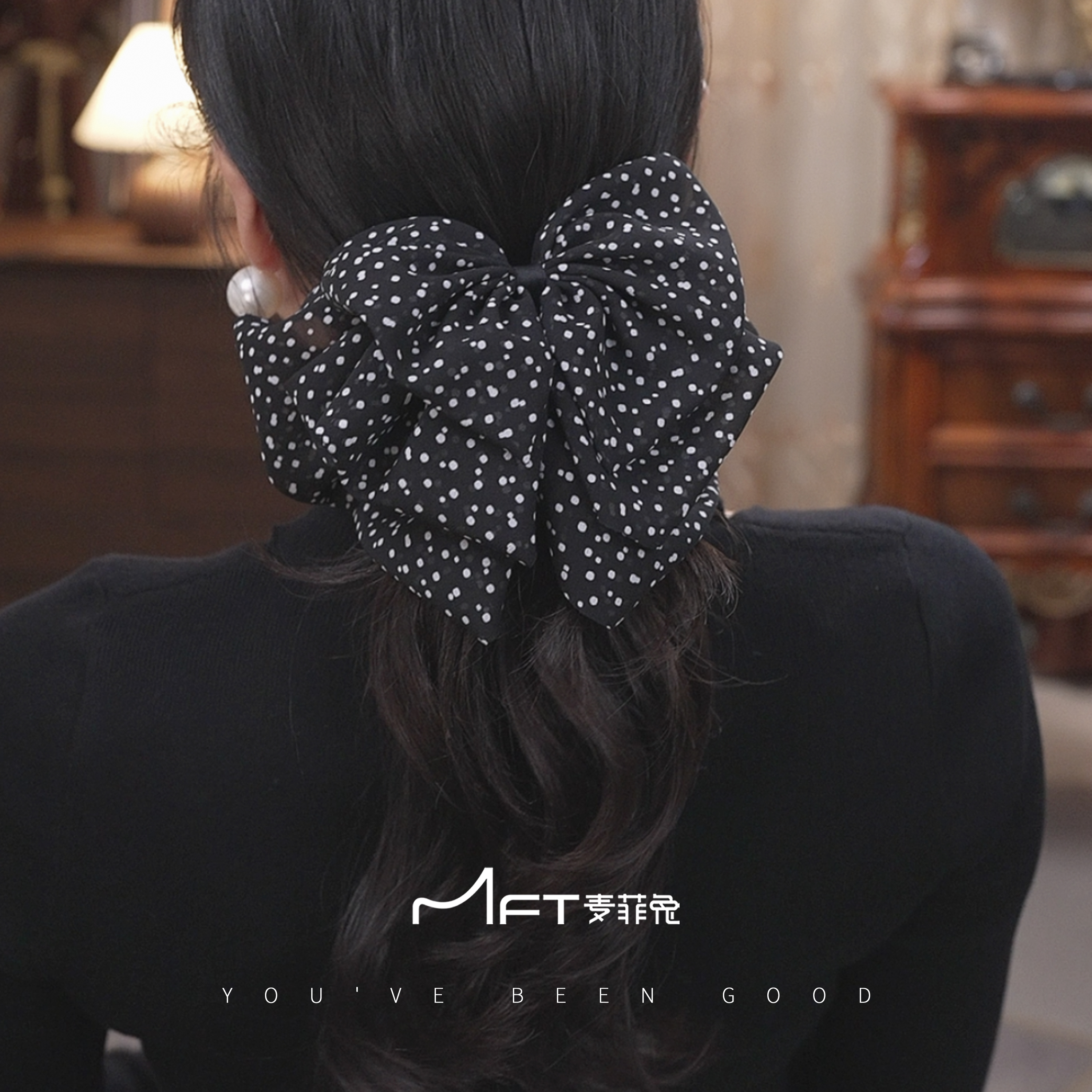 兰壹壹波点田园风马尾夹法式蓬松显发量波尔卡抓夹优雅气质发饰