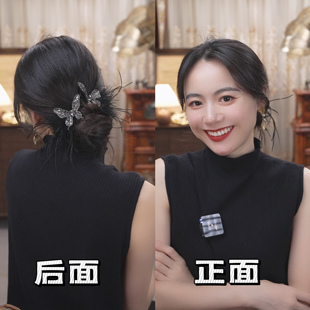 兰壹壹2024秋冬新款刘海夹名媛风羽毛鸭嘴夹法式萤火虫百搭发饰