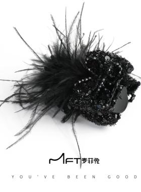 兰壹壹羽粼丸子夹秋冬新款羽毛无皮筋丸子头抓夹懒人盘发饰显发量