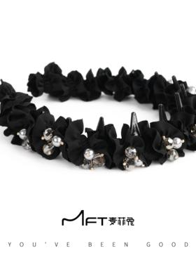 兰壹壹花韵发箍珠子褶皱头箍时尚外出压发卡发饰高颅顶