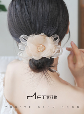 兰壹壹海棠发圈2024新款早春纯欲欧根纱花朵超仙甜美少女发饰