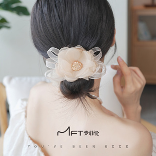 兰壹壹海棠发圈2024新款 早春纯欲欧根纱花朵超仙甜美少女发饰