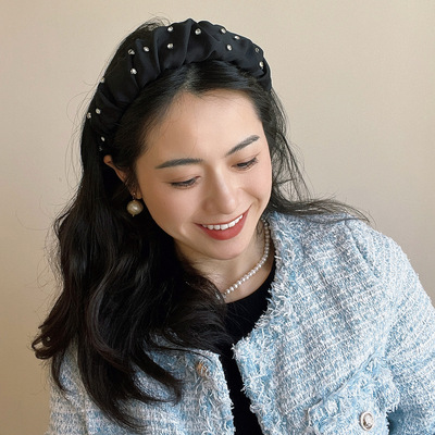 兰壹壹晚星发箍钻钻增高颅顶纹理感高级黑色褶皱磨砂扣子包边发箍