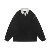 大码 假两件垂感卫衣男2026春季 新款 青少年慵懒风拼接亨利翻领上衣