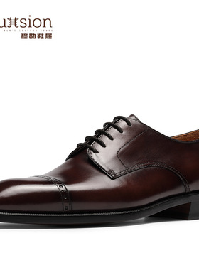 T01702德比鞋男商务正装皮鞋真皮办公司通勤手工男鞋